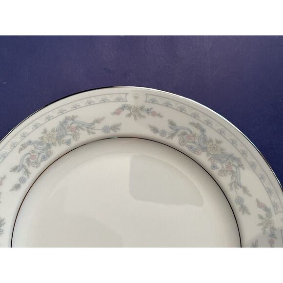 3 Somerset Bread Plates by Excel Blue Flower Band Blue Ribbons Platinum Trim - Picture 3 of 4